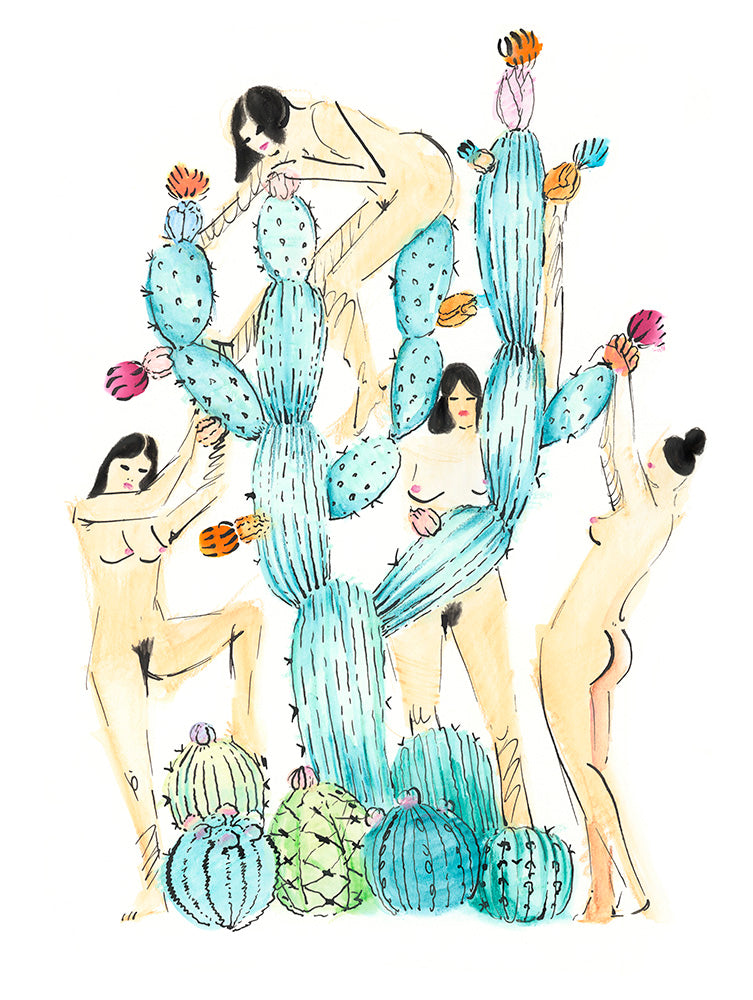 Bebés en el jardín de cactus - Arte original