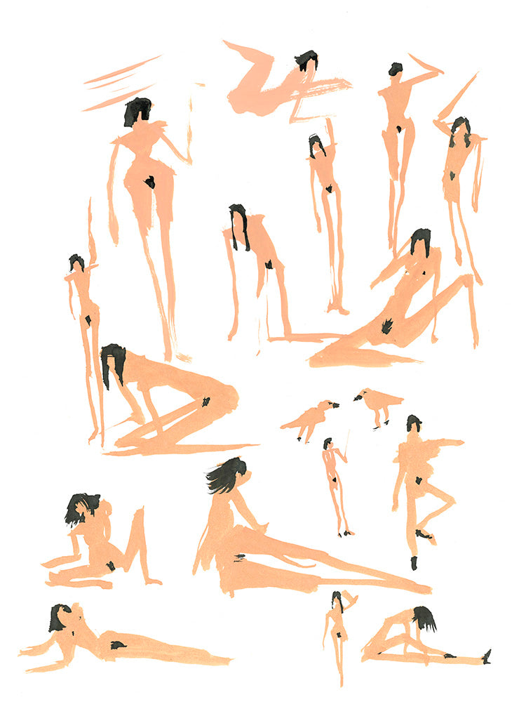Tall Figures with Dark Hair - Original Art