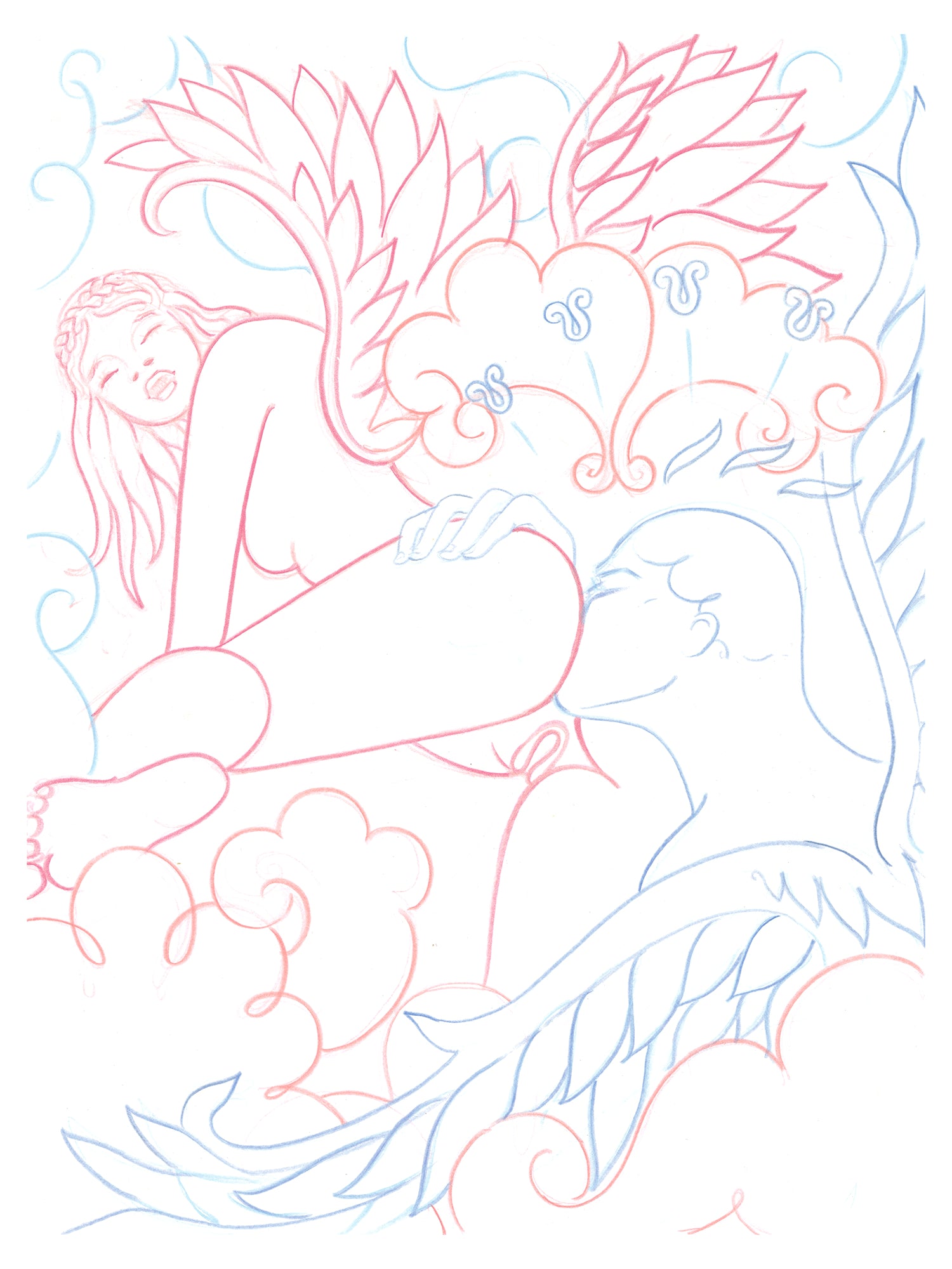 Angel Kisses Line Drawing - Original Art