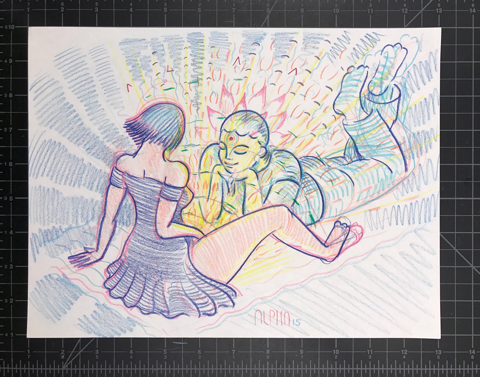 Fellow Getting Radiated By Babe's Orgasm - Original Art