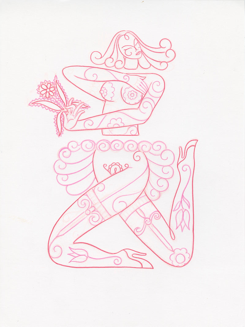 Thistle Queen Line Drawing - Original Art