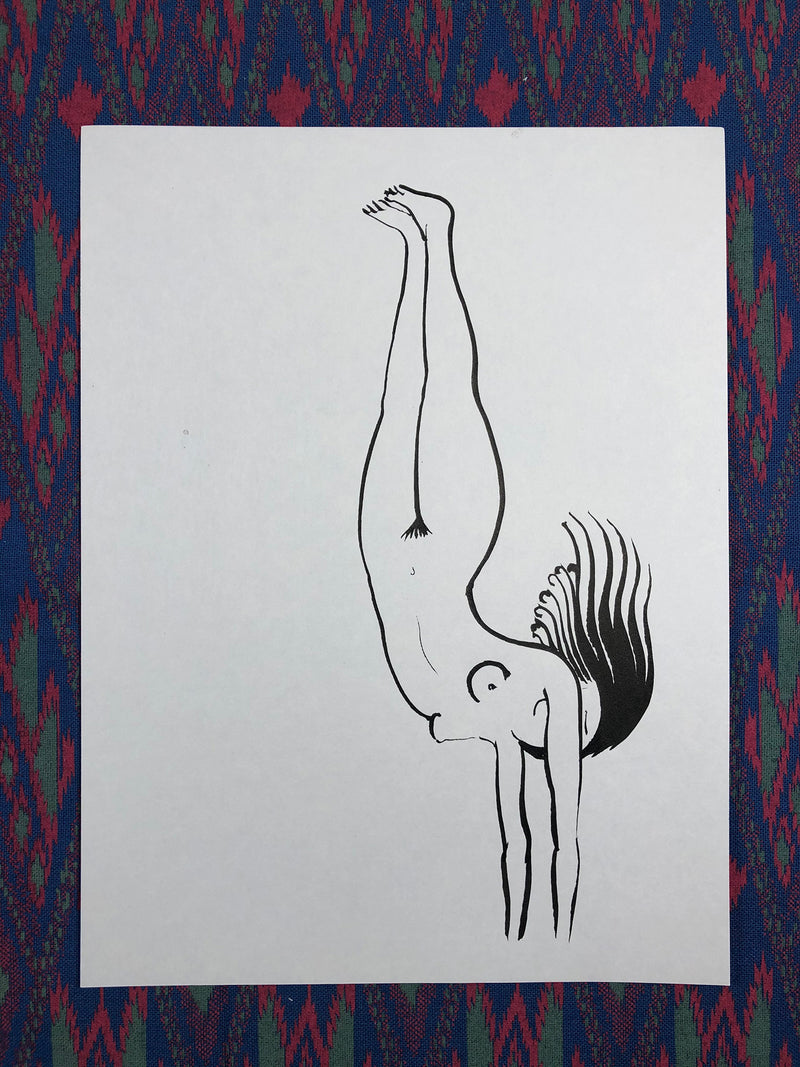 Falling Flying Ink Drawing - Original Art